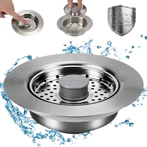 Sink Drain Strainer - Kitchen Sink Stopper, 3 In 1 Kitchen Sink Drain Strainer with Anti-Clogging Basket, Fit US Standard 3-1/2'' Sink Hole