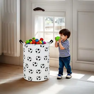 1pc Large Soccer Patterned Storage Basket, Laundry Basket/Bathroom/Home Decor/Foldable Circular Storage Box, Baskets/Boxes/Clothes, Laundry Baskets
