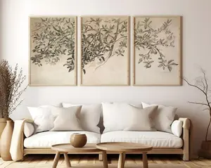 Set of 3 Vintage Apple Tree Branch Split Wall Prints | Neutral Rustic Farmhouse Botanical Printable Wall Art | Evergreen Digital Download