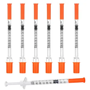 0.5mL-U-100 Lab Syringe Supplies,32Ga 5/16 Inch with Cap, Individually Sealed, 100 Pack