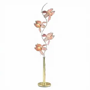 73" Gold Lotus Flower Floor Lamp with Pink Glass Shades Elegant Lighting for Living Rooms Bedrooms & Offices UL Listed Safety Wavy Tree-like Base