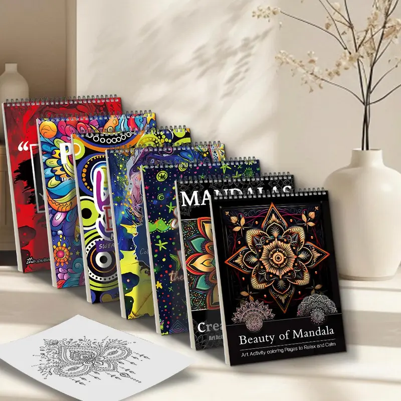 Mandala Pattern Coloring Book, 7 Counts/set Stress Relief Art Therapy Coloring Book, Relaxation Coloring Activities, Artistic Expression Coloring, Artistic Mandala Coloring Pages, Coloring Books Set