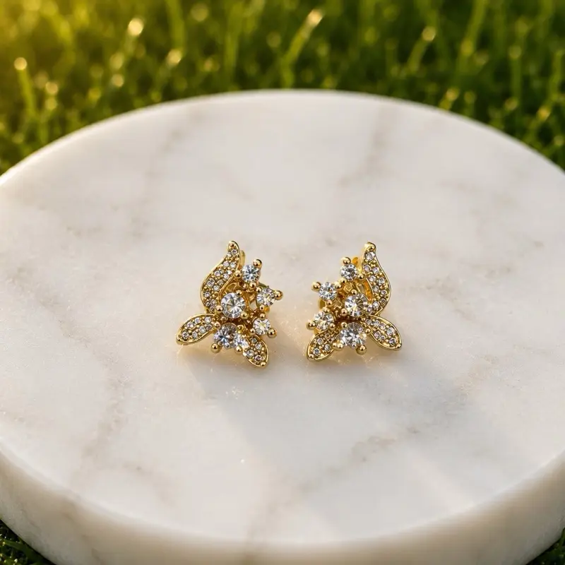 14k Gold-Plated Diamond Earrings, Jewelry Accessories for Women