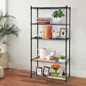 SuperDeal Expandable 5-Shelf Adjustable Metal Wire Storage Rack with Wheels, Chrome Finish, 66 lbs/Shelf Capacity, ABS Organizer for Home, Room & Interior Household Garage, Kitchen Supplies