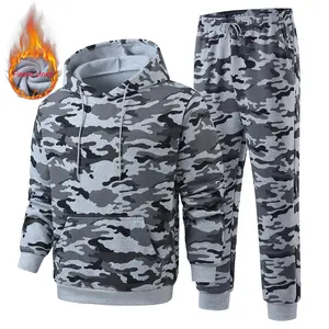 Men's Camo Fleece Lined Hoodie Jacket, Sporty Loose-Fit Long Sleeve Outerwear, Fall & Winter Casual Warm Clothing Set