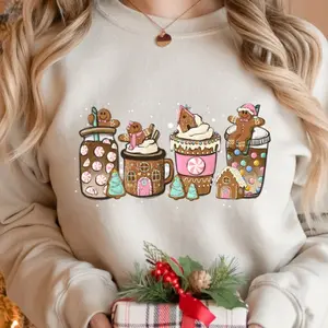 Gingerbread Christmas Coffee Sweatshirt - Christmas coffee Sweatshirt  - women Holiday sweater - Latte drink Crewneck