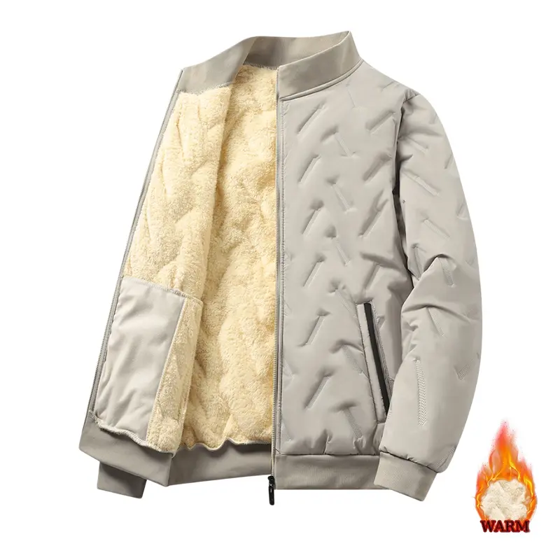 Men's Casual Color-Block Zipper Outerwear - Warm Lambswool Lining, Stand Collar, Regular Fit for Autumn, Winter, Casual Zipper Outerwear, Black, Gray, Jackets, No, Fitted, Casual Comfy Jacket, Collared Coat