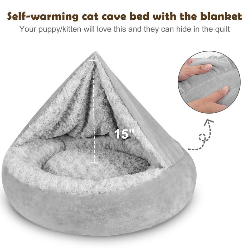 Semi-Enclosed Fluffy pet bed with hooded pouch