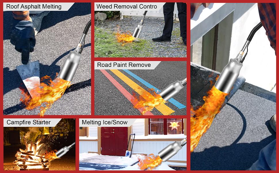 Dual Interface Propane Weed Torch Kit with 10FT Extended Hose, Heavy-Duty Handheld Torch Built-In Automatic 0Igniter & Turbo Trigger, Multi-use for Weeding, Fire Starting, Ice Melting, BBQ and Light Welding, (Propane Tank Not Included)