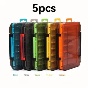 5 Pack Dual-Sided Fishing Lure Boxes, Fish Bait Storage Containers, Minnow Hard Lures Pencil Squid Lure Boxes, Fishing Accessories Organizer, Fishing Tackle Organizer