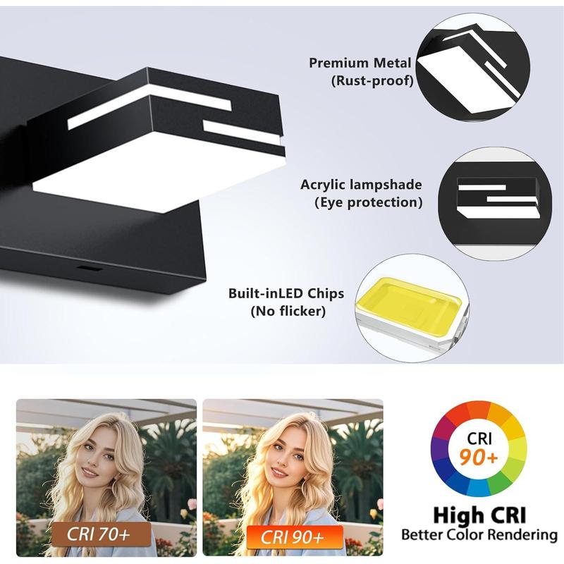 LED Modern Bathroom Vanity Light Fixtures 3-Light 5CCT Dimmable Matte Black Vanity Lights for Bathroom Lighting Fixtures Over Mirror, with 350? Rotatable Heads, 22-inch LED Modern Bathroom Vanity Light Fixtures 3-Light 5CCT Dimmable Matte Black Vanity Lights for Bathroom Lighting Fixtures Over Mirror, with 350? Rotatable Heads, 22-inch