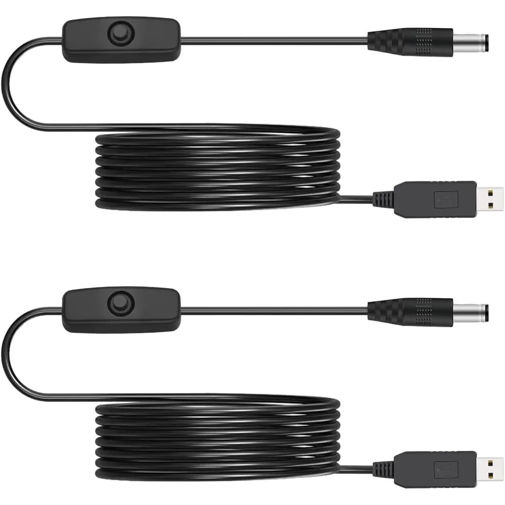 2-Pack 5V to DC 12V Voltage Step-Up Converter Boost Cable with Inline Switch, 1m/3.28ft USB Power Adapter Cord for Car Camera, Dashboard Camera, WiFi Router & Small Devices, Baby Car Camera
