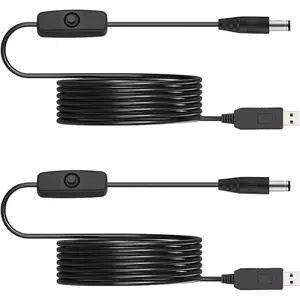 12V USB Power Adapter Cord for Baby Car Camera with Inline Switch, 2 Packs 5V to DC 12V Voltage Step Up Converter Boost Cable for Powering Dash Cam, GPS, Router, Small Devices