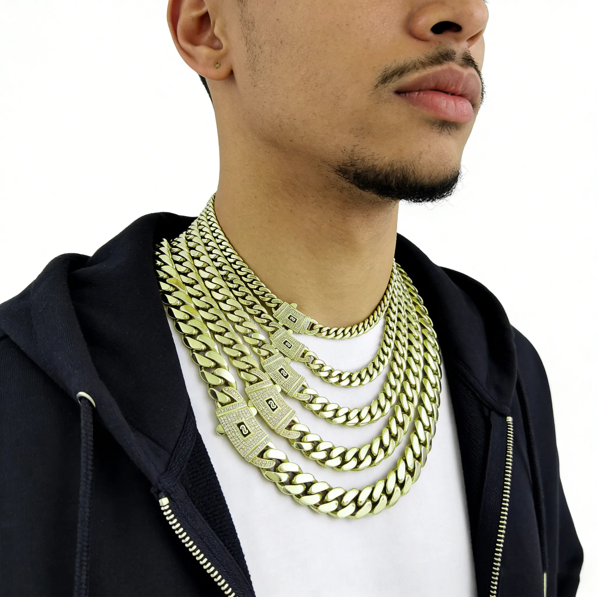 14K Gold Plated Miami Cuban Link Necklace for Men Hip Hop Chains 6mm-14mm  | Stainless Steel Jewelry | Waterproof & Hypoallergenic