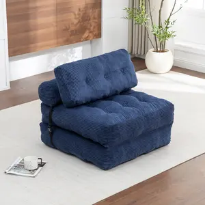 Single Folding Sofa Bed Convertible Sleeper Chair - Foldable Mattress with Back Support & Pillow, Portable Floor Lounge for Living Room Bedroom, Beige/Dark Gray/Dark Blue/Green