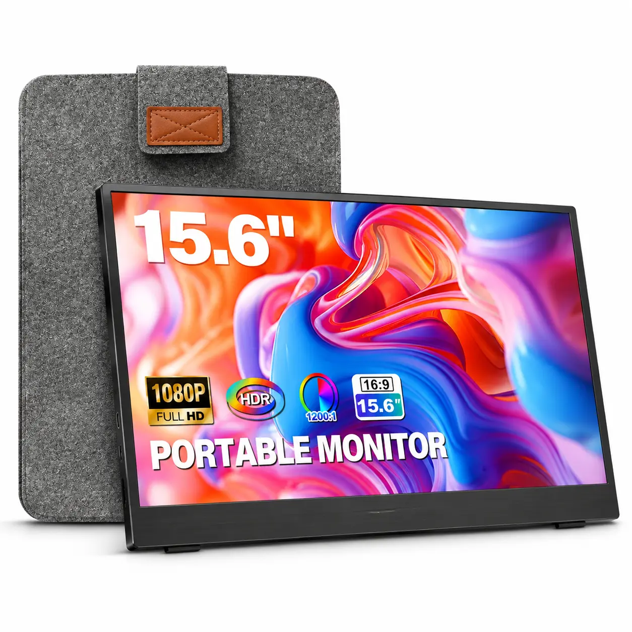 InnoView 15.6" Portable Monitor 1080P FHD IPS External Display with USB-C HDMI, Built-in Stand & Protective Sleeve for Laptop, MacBook, Gaming & Travel