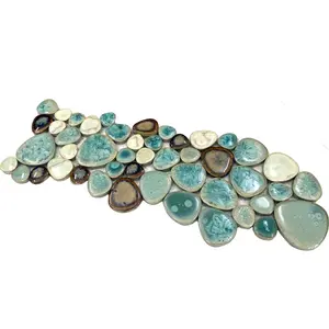 Pebble Porcelain Tile Turquoise Green Cream and Coffee Mosaic Pool Tile Waterproof Ceramic Shower Floor Tiles