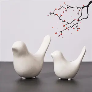 Modern White Ceramic Bird Figurines (2 Pcs) – Small Animal Statues for Home Decor, Living Room, Bookshelf, Office Desktop, Bedroom, Tabletop, Minimalist Bird Sculptures, Cute Indoor Ornaments, Peaceful Nature Theme Décor, statues
