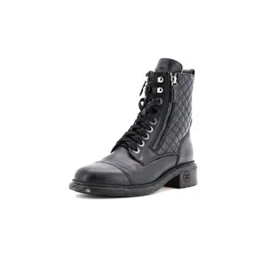 Pre-owned Chanel Women's CC Zip Up Combat Boots Quilted Leather by Rebag