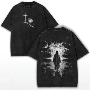 Crown of Thorns Jesus Oversized Tee Vintage Washed Heavy Cotton Christian T Shirt Men Women Inspirational Faith Based Graphic Top Soft Comfortable Crewneck Perfect for Church Worship Bible Study