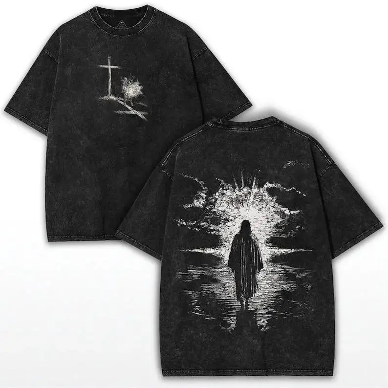 Crown of Thorns Jesus Oversized Tee Vintage Washed Heavy Cotton Christian T Shirt Men Women Inspirational Faith Based Graphic Top Soft Comfortable Crewneck Perfect for Church Worship Bible Study