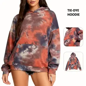 Sunland Tie-dye Oversized Hoodies Sweatshirt Women's Long Sleeve Cotton Blend Vintage Effect Loose Fit Pullover Top for Casual Trendy Looks holiday