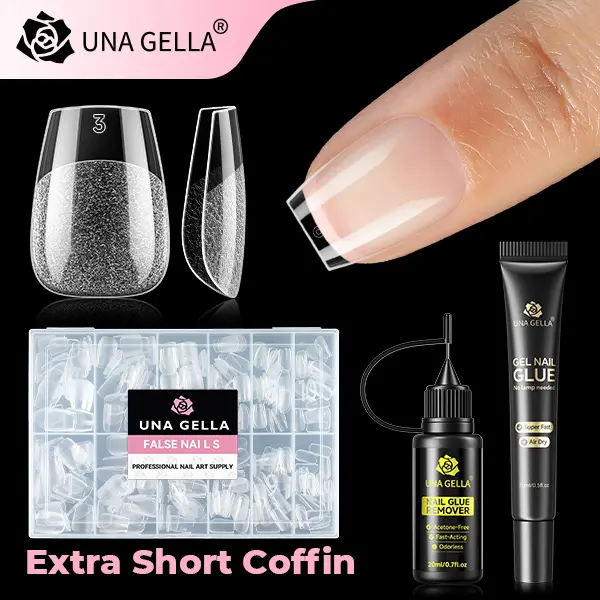 Extra Short Coffin+15ml Air Dry Gel Nail Glue+20ml Nail Glue Remover