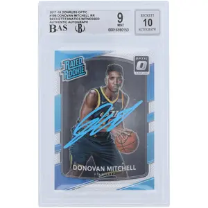 Donovan Mitchell Utah Jazz Autographed 2017-18 Panini Donruss Optic Powder Blue Paint #188 Beckett Fanatics Witnessed Authenticated 9/10 Rookie Card - Fanatics Authentic Certified
