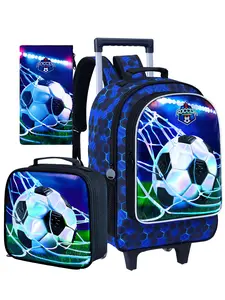 Rolling Backpack for Boys, Roller Wheeled Bookbag - Wheeled Elementary School Bag - 3PCS Soccer Backpack, School Backpacks