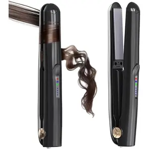 Cordless Hair Straightener 2 in 1 Mini Curler with Emergency Phone Charger Fast Heat 30s 3200mAh Battery 3 Temp up to 390℉ USB-C Rechargeable Portable for All Hair Types