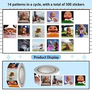 500 Self-Adhesive Cartoon Face Stickers Roll, Waterproof Square Stickers for Electric Scooters and Laptops, Emojis for Personalizing Devices, Decorative Stickers