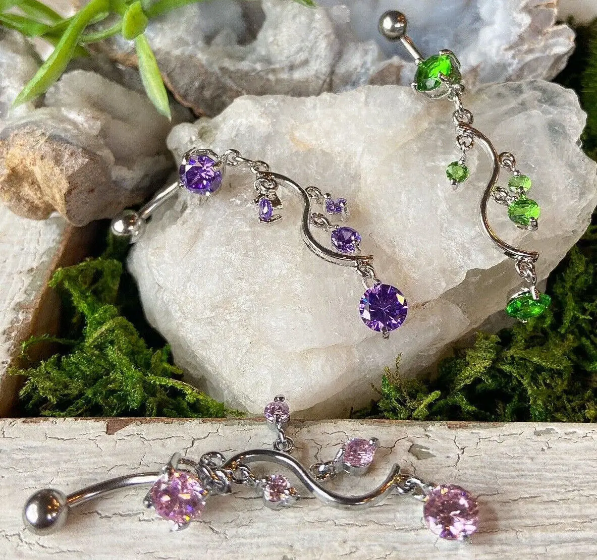 1pc Vine Dangle CZ Gem Belly Ring Navel Piercing Pierced Naval Body Jewelry