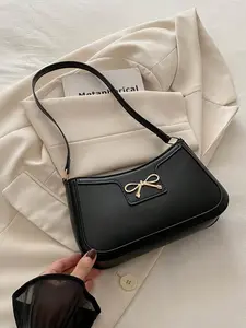 Elegant Half-Moon Bow Shoulder Bag, Crescent Bag, Crossbody Shoulder Bag, Fashionable Shoulder Bag, Chic Bag, Fashion Casual Style, Pure Color Design, Suitable for Women, Perfect for Daily Use