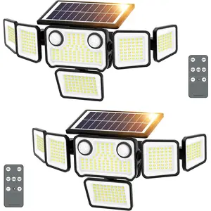 6000LM Solar Lights Outdoor , 6 Heads Solar Flood Lights Outdoor with 2 Motion Sensor, 310 LED Motion Light with Remote Control for Yard Outside House Patio 2 Pack