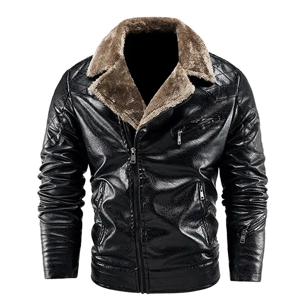 Men's Black PU Leather Motorcycle Jacket - Faux Shearling Collar Lining, Zipper Decoration, Classic Style, Perfect for Rocking Out and Staying Warm This Winter