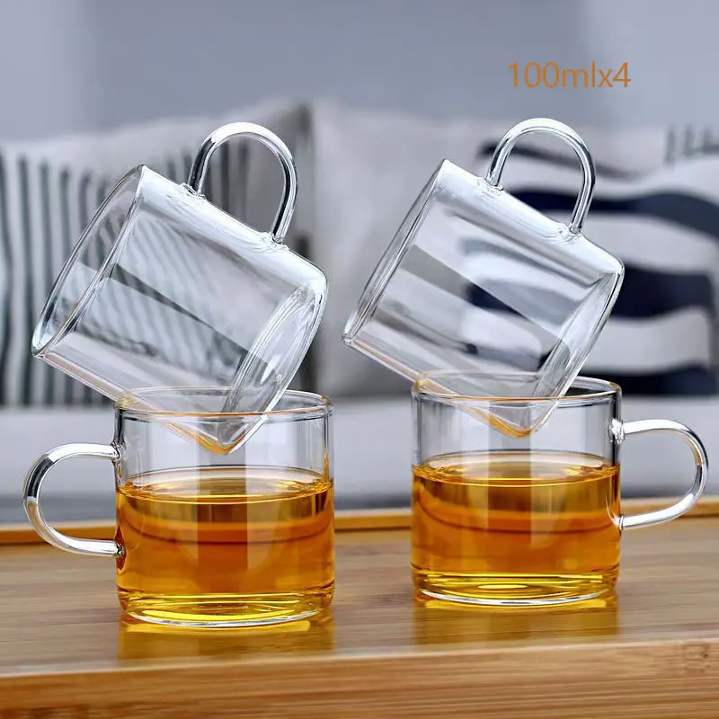 4pcs Glass Tea Cup Set, 100ML Per Cup, Elegant Heat Resistant Design, Perfect for Brewing, High Aesthetic Value, Ideal Gift for Loved Ones, Glass Drinking Cup, Stylish Drinkware