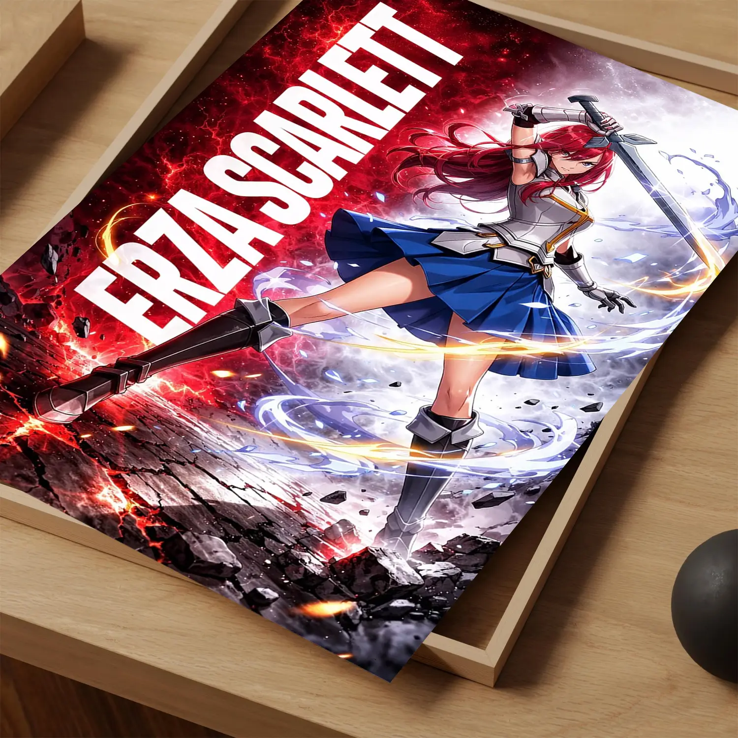 TLMK Erza Scarlet Anime Poster, Titania Sword Mage Wall Art, Red Hair Warrior Manga Print, Fairy Tail Fan Room Decor