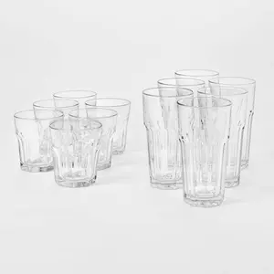 12pc Glass Tremont Tall and Short Faceted Tumbler Set - Threshold