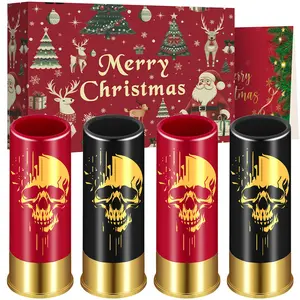 4pcs/set Skull Head Pattern Plastic Shot Glasses with Merry Christmas Gift Box, 12GA Long Bullet Cups for Kitchen Club Party, 45ML Tequila Glasses, Wine Glass Set, Party Barware, Halloween Christmas Gifts