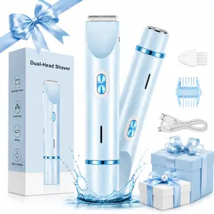 Bikini Trimmer for Women, 2-in-1 Electric Shaver & Razor, Rechargeable Facial Epilator with Dual Heads, Painless Hair Removal for Pubic Hair, Underarms, Legs & Body, Summer Gift