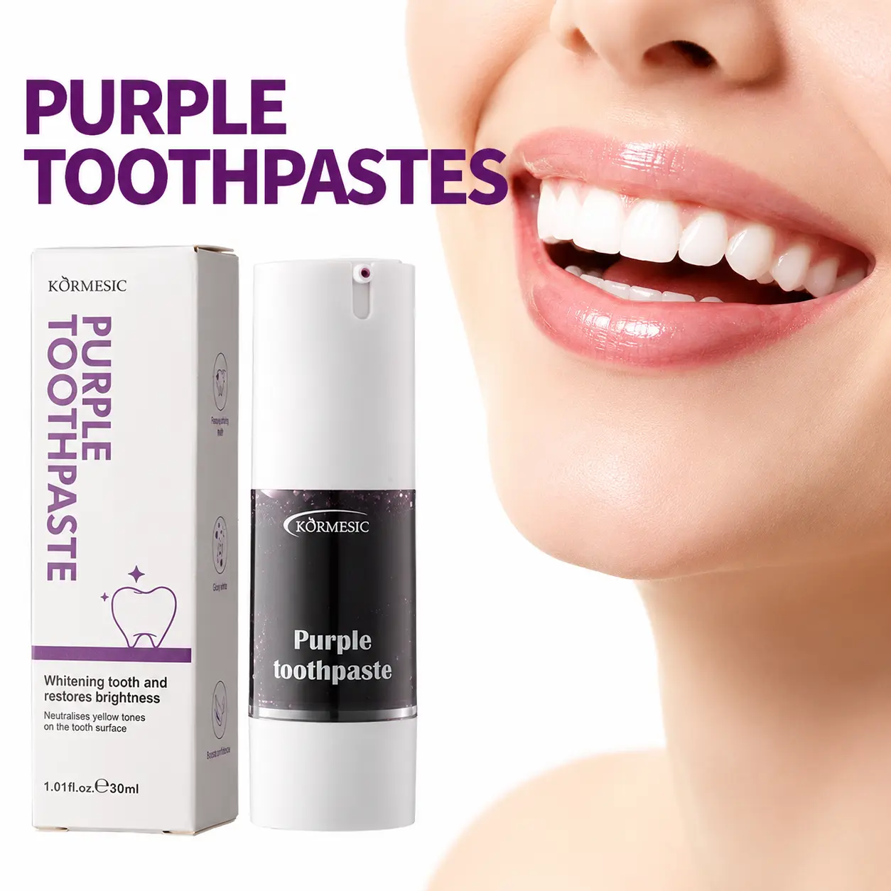 Purple Toothpaste 30ml Teeth Whitening Corrector Neutralizes Yellow Tones on Tooth Surface, Remove Coffee Wine Smoke Stains, Restore Bright White Smile Daily Oral Care