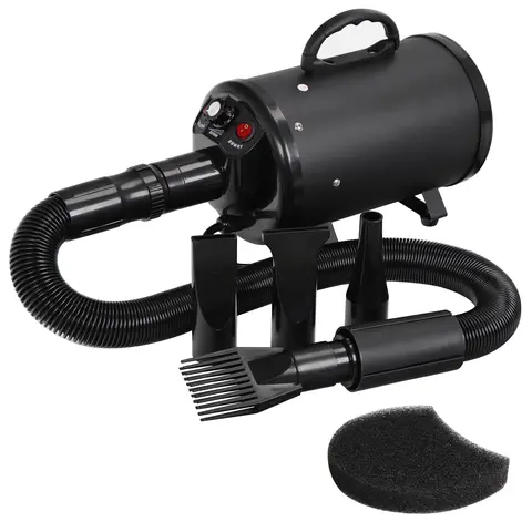 Segawe 2400W Portable Low-Noise Pet Dog Grooming Blow Dryer - 77db Peak, Professional Variable-Speed Blaster, 3 Nozzles, 1 Hose, 2 Filters, Puncture-Resistant Handle, Vertical/Horiz. Use, 14x6.5x8in, Grooming Products