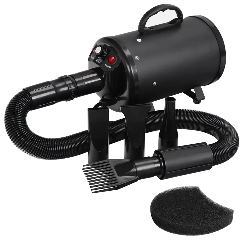 Segawe 2400W Low Noise 110V Pet Hair Dryer for Dog Grooming - Grooming Products with Blaster Mode, Efficient Drying, 1x Hose, 2 Filters, Variable Speed, Flexible Hose, Vertical/Horiz. Use, Lightweight, 14x6.5x8in Body Fits Small Spaces