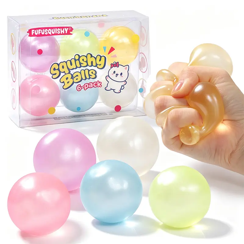 FUFUSQUISHY 6 Pack Coconut Oil Squishy Balls, Soft No-Rebound Sensory Fidget Toys, Stress Relief Squishies
