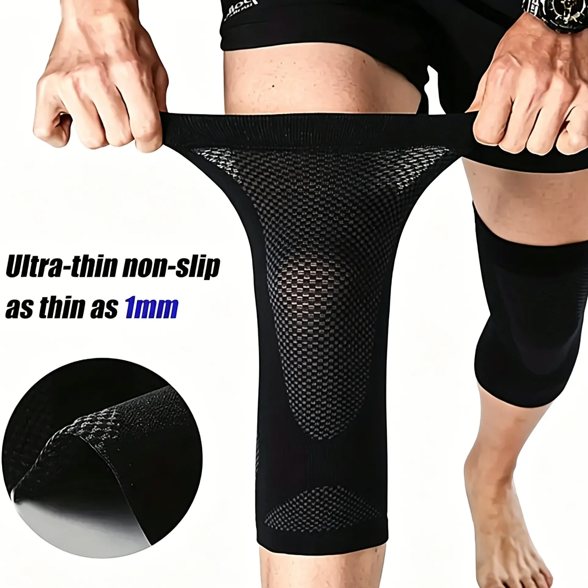 1 Pair of Breathable, Ultra-Thin Knee Sleeves (Compression Sleeves) - Featuring Graphene-Infused Fabric - Ideal for Meniscus Support, Fitness, Outdoor Activities, Running, and Workouts