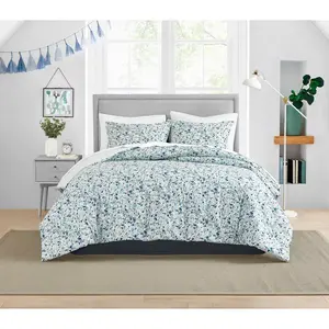 Poppy & Fritz Duvet Cover Set Cotton Blue Floral Corner Ties, Blue, King