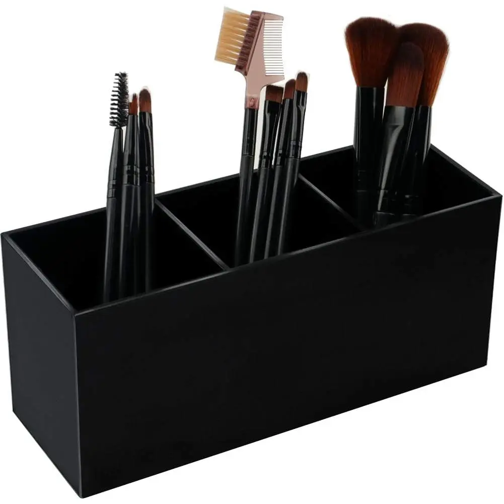 Black Makeup Brush Holder Organizer, 3 Slot   Brushes Storage Solution