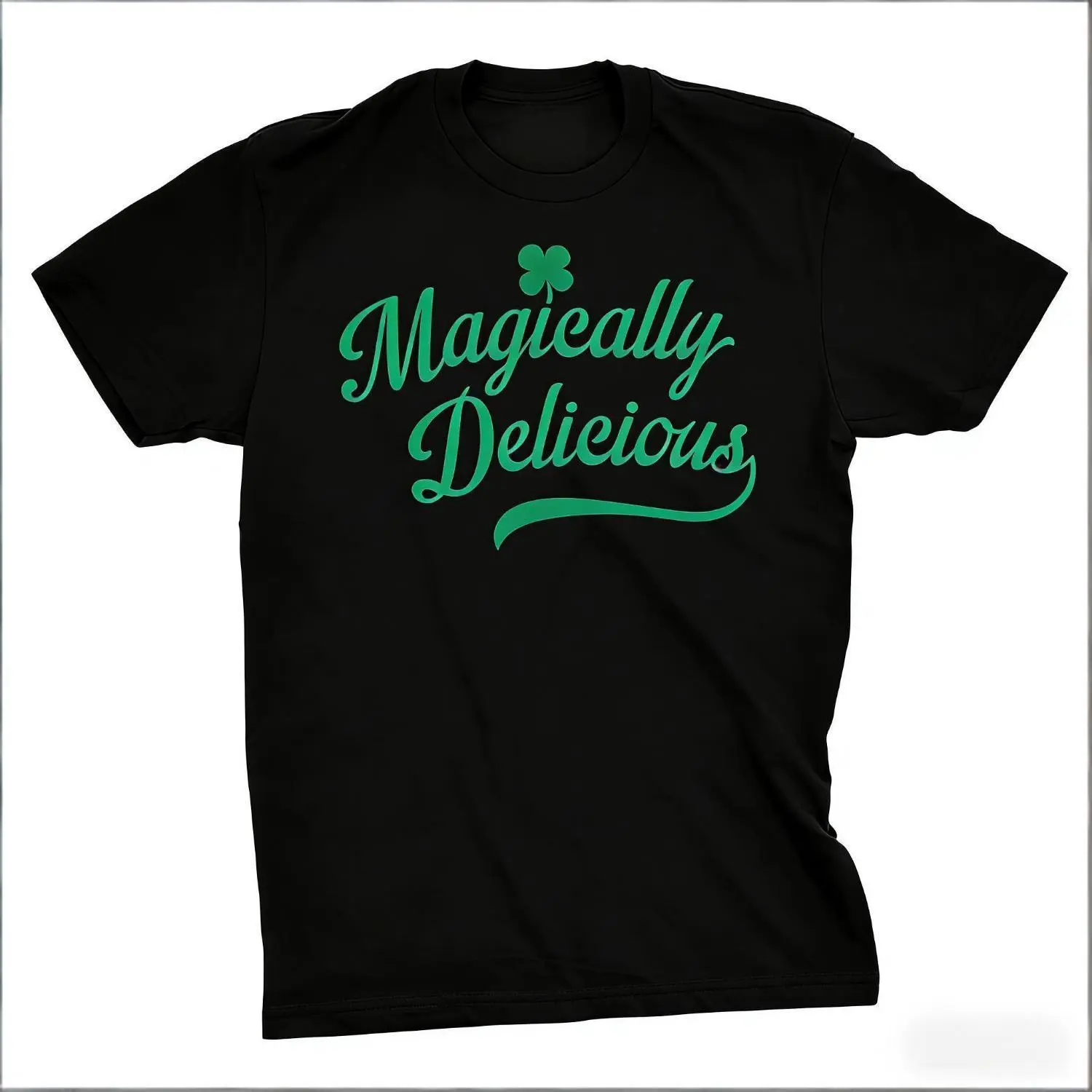 Magically Delicious Sarcastic Clover Vintage Graphic Independence Day Summer Unisex Pure Cotton Crew Neck Short Sleeve Tee, Classic Saint Patty’s Day Casual Daily Top, Funny Irish Holiday Vacation Novelty Fashion Gift Apparel For Men Women Moon Print
