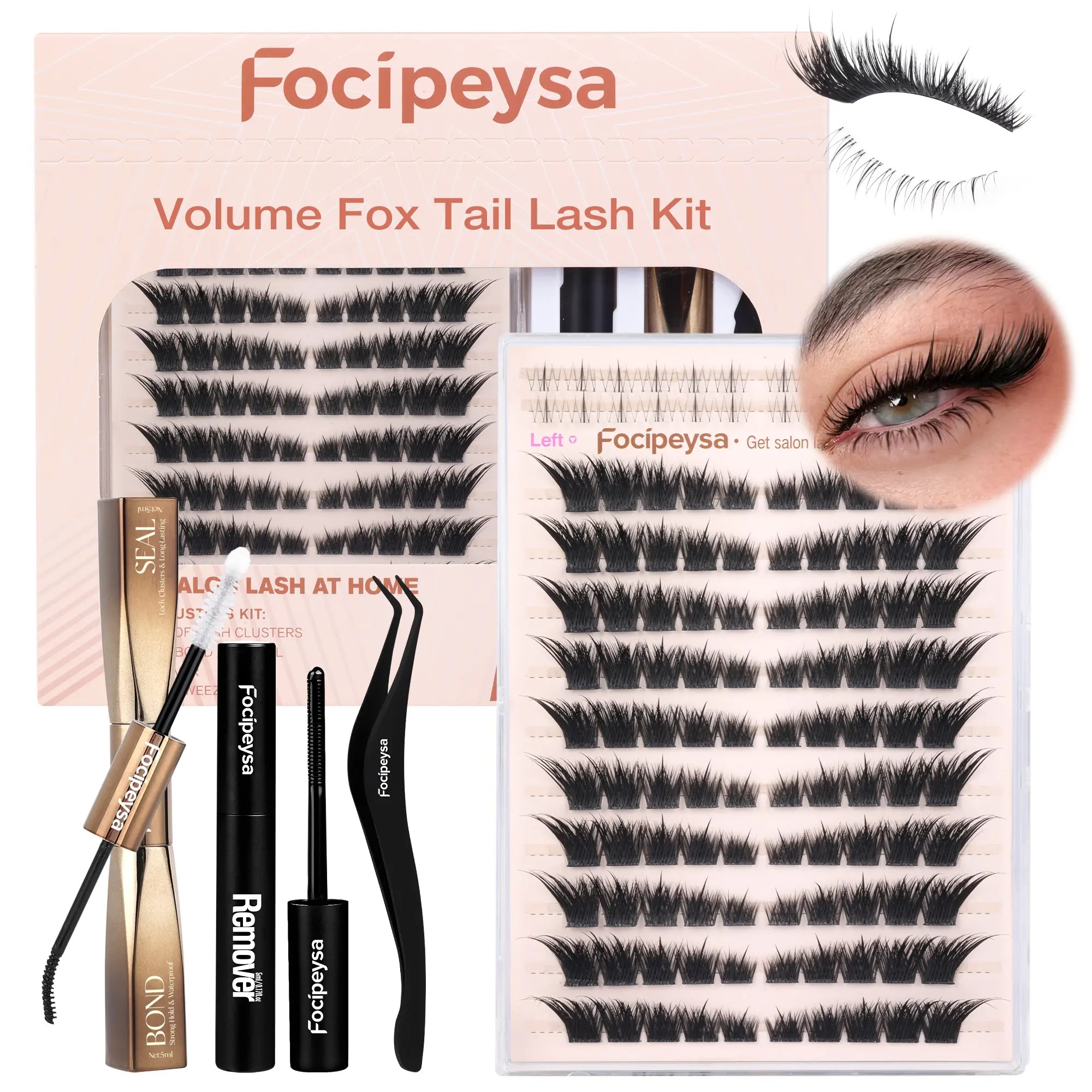 Focipeysa FoxTail Lash | LC Curl Fox Eye Lash Clusters | Ultra-Dense, Waterproof, All-Day Hold | Easy D-Curl DIY for Beginners | Get Flawless Salon Extensions at Home | Suitable for Various Makeup Styles
