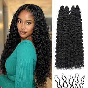 Miracle Knots Feather Crochet Hair (Deep Wave) - Hand-Tied Synthetic Extensions, Soft Cotton Core Glue-Free Knotless Hair Pieces (Natural Black)